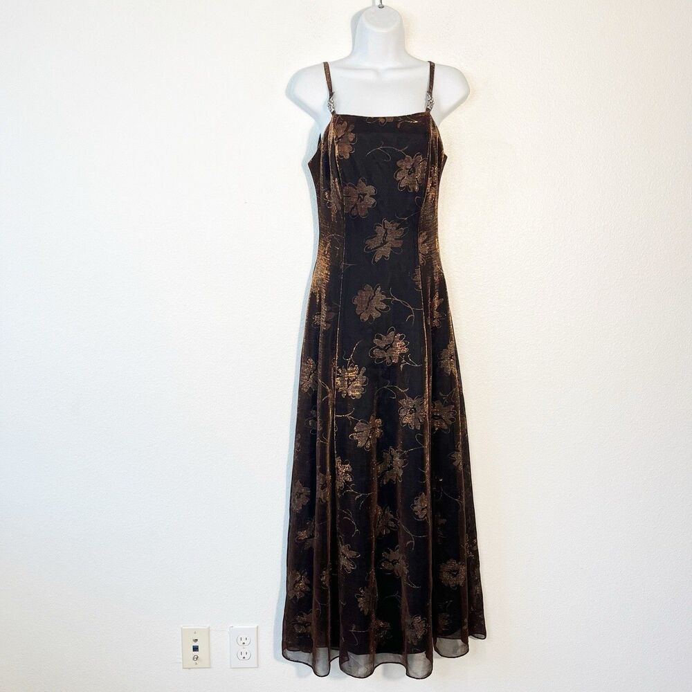 Vintage Y2K Coty Copper Metallic Shimmer Dress Fairy Whimsigoth Size Small